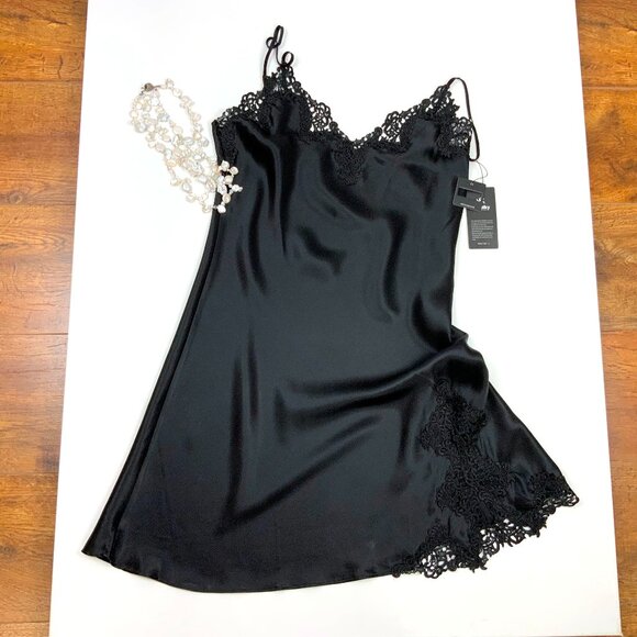 New SilkSilky 100% Silk Black Slip Dress Adjustible Straps Sz M - Picture 12 of 16